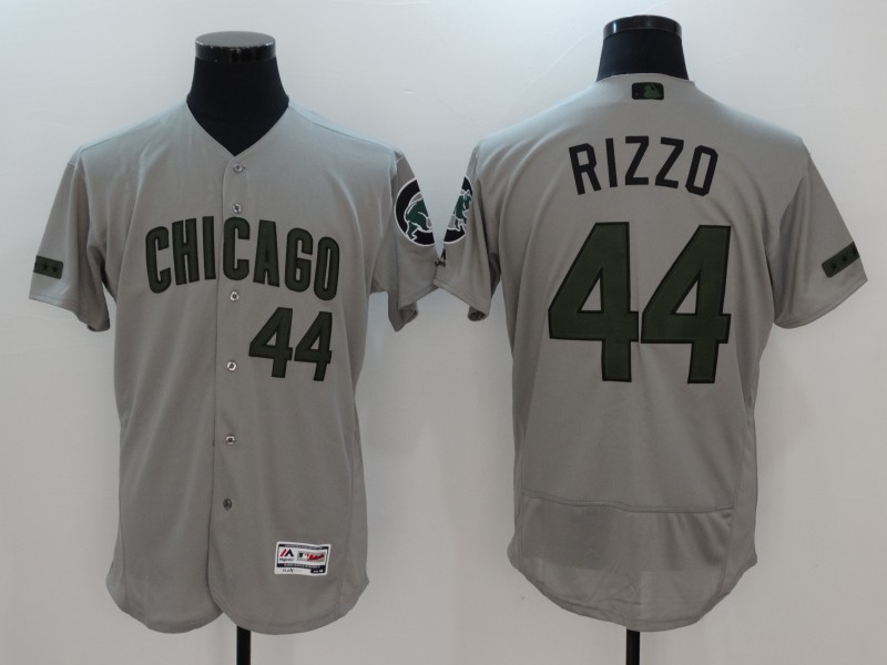 Men's Chicago Cubs #44 Anthony Rizzo Gray And Green Flex base Stitched Jersey Men's Chicago Cubs #44 Anthony Rizzo Gray And Green Flex base Stitched Jersey